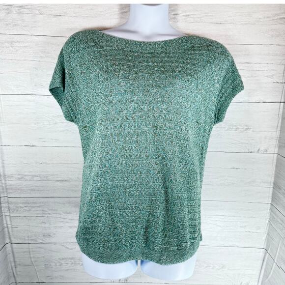 Talbots Large 100% Linen turquoise blue knit blouse Cottage beachy coastal boho - Picture 1 of 5